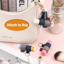 Design Wish Chapstick Holder Lipstick Keyring Holder with Elastic Sleeve and Clip Portable Clip-on Lip Balm Holder Keyring for School/Travel/Gift
