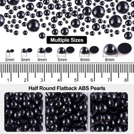 4000PCS Flatback Rhinestones and Half Round Pearls Kit #12, Multi Size Glass Clear & AB Crystals, Plastic Flat Back Black Dome Bead with Pickup Pencil and Tweezer for Nail Art