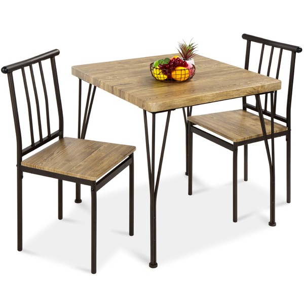 Best Choice Products 3-Piece Dining Set Modern Dining Table Set, Metal and Wood Square Dining Table for Kitchen, Dining Room, Dinette, Breakfast Nook w/ 2 Chairs - Brown