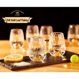 DUJUST Diamond Shot Glasses (1.5oz), Crystal Shot Glass Set Decorated with 24K Gold Leaf Flakes, Luxury & Cute Shot Cups, BPA-Free & Lead-Free, Perfect for Décor & Collection, Gift Choice - 6 pcs