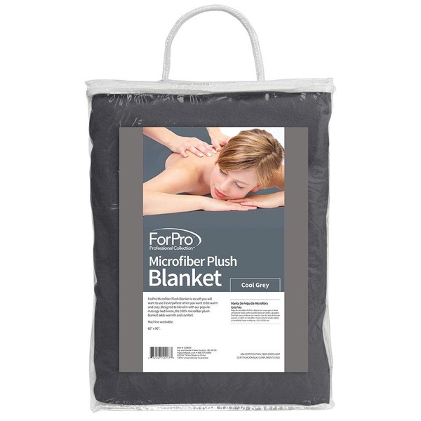 ForPro Microfiber Plush Massage Blanket, Cool Grey, Lightweight, 100% Microfiber, for Massage Tables, Beds, Sofas, 60” W x 90” L