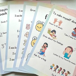 Calm Down Corner Emotional Learning Posters – Empower Your Emotions with Grounding Techniques, Affirmations, and Calming Strategies - Size: 4x6”