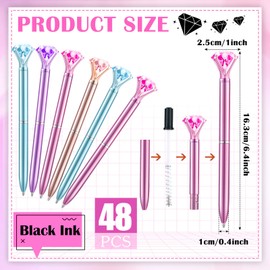 Leinuosen 48 Pcs Big Crystal Diamond Pens Bulk Christmas Gift Bling Ballpoint Pen Black Ink Rhinestones Pen Bridal Shower Pens for College Office Supplies Wedding Birthday Present(Basic Style)