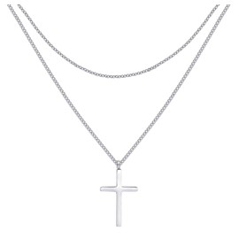 Happiness Boutique Women's Cross Necklace in Silver Colour Filigree Multi-Row Chain with Cross Pendant Stainless Steel Jewellery, Stainless Steel