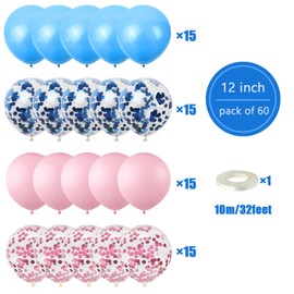 60pcs 12inches Balloons Pink Blue Balloons Gender Reveal Balloons Arch Pastel Pink and Blue Balloons Pink Blue White Party Balloons for Boy or Girl Gender Reveal Baby Shower Birthday Party Decorations