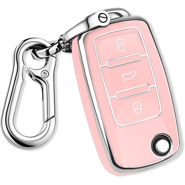 QBUC for VW Key Fob Cover with Keychain Silver Trim