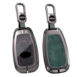 HIBEYO Key Fob Cover Compatible with Subaru Outback Ascent Forester Crosstrek Legacy Accessories Alloy Leather Key Shell Smart Remote Auto Key with Keychains-Short Keychian Green