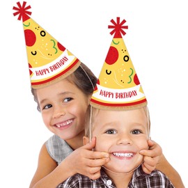 Big Dot of Happiness Pizza Party Time - Cone Happy Birthday Party Hats for Kids and Adults - Set of 8 (Standard Size)