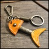 White Fang AZ165 Keychain, Keyring, Leather, Stylish, Retro, Charm, Fish,