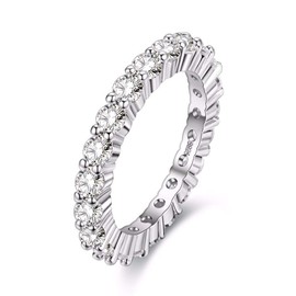 Uloveido Silver Color CZ Simulated Diamond Stackable Ring Eternity Bands Round-Cut Cubic Zirconia All-Around Band Ring for Women (Size 7) Y041