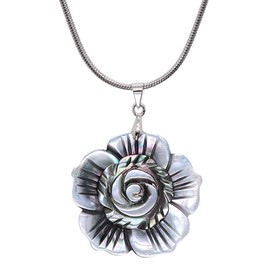 Natural Black Mother Of Pearl Shell 30mm Carved Flower Pendant Bead Necklace 22 inch Necklace Gift for Energy Balance & Love
