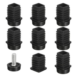 sourcing map 8 Set Leveling Feet, M8x22x22mm Plastic Adjustable Furniture Leg Leveling Rectangle Tube Insert Screw-in Glide Levelers Fit Hole 22mm for Table Chair Furniture, Black