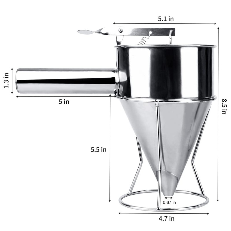 MyLifeUNIT Stainless Steel Pancake Batter Dispenser, Funnel Dispenser with Stand