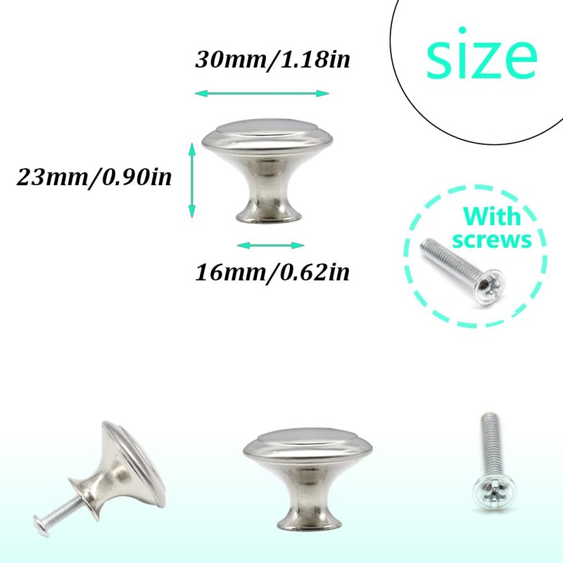 Ruidee 12 PCS Round Drawer Cupboard Handle 30mm Mushroom Shape