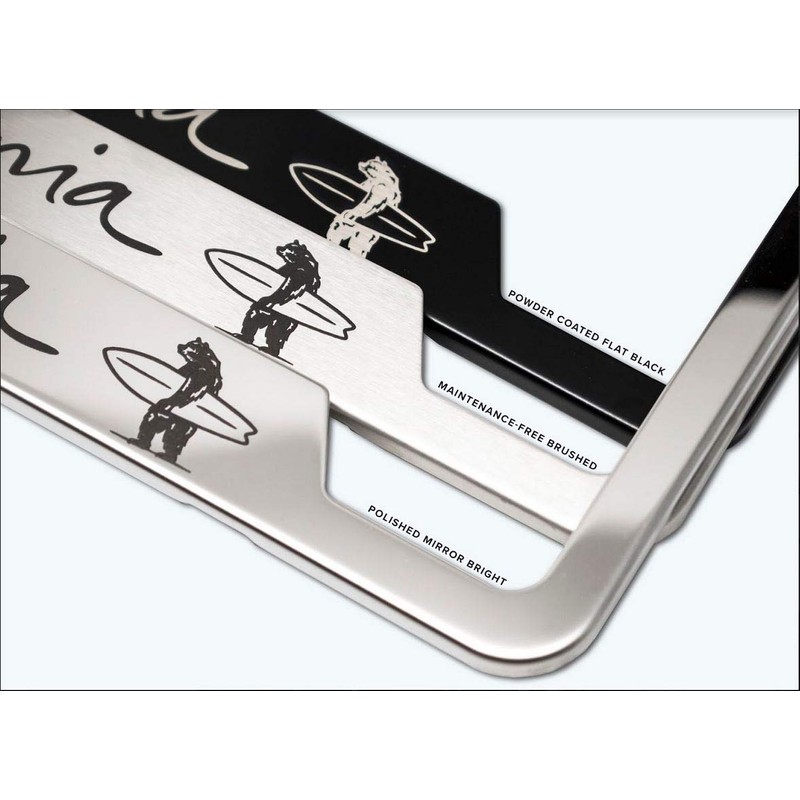 California Surfer Bear Polished License Plate Frame