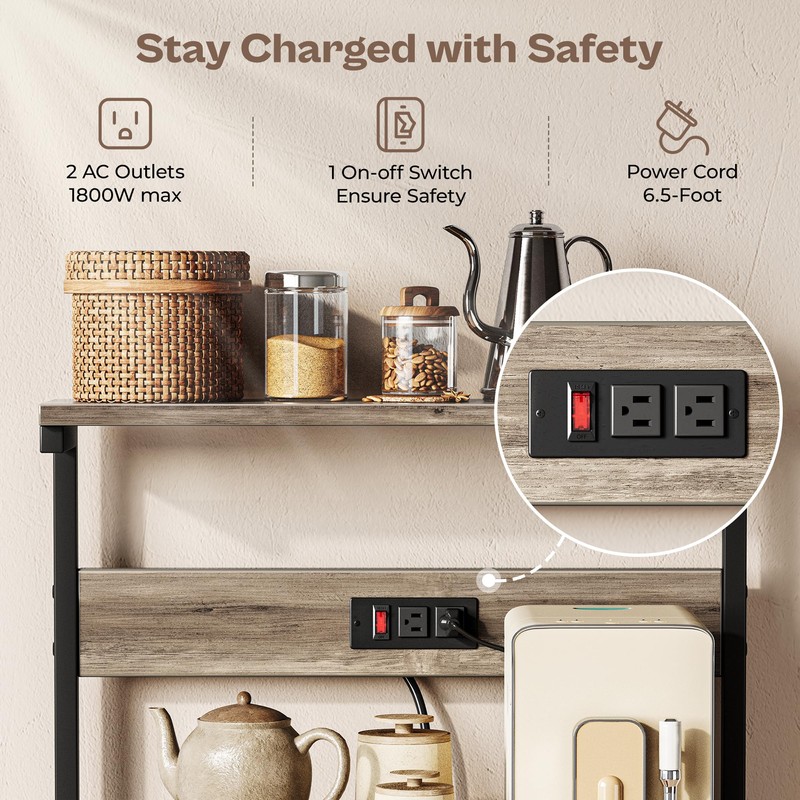SUPERJARE Kitchen Bakers Rack with Power Outlet, Coffee Bar Table