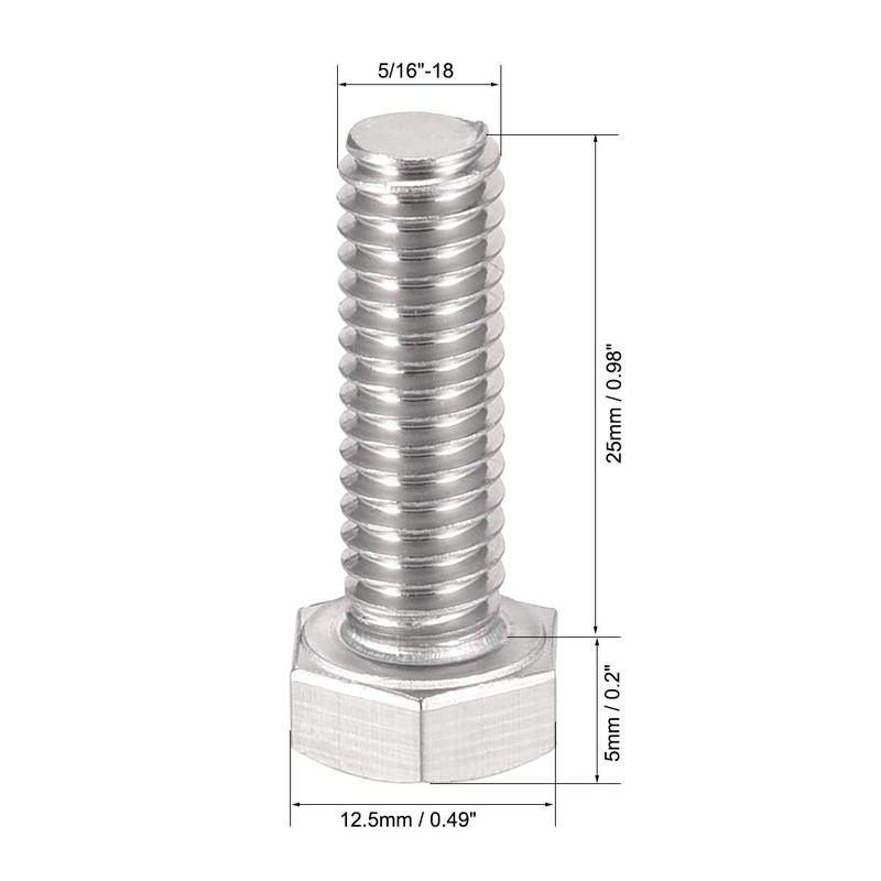 sourcing map 5/16-18x1" Hex Bolts 304 Stainless Steel Hexagon Screw