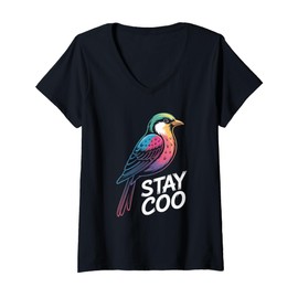 Womens Funny Stay Coo Pigeon Sunglasses Sarcastic Women Men Gag V-Neck T-Shirt