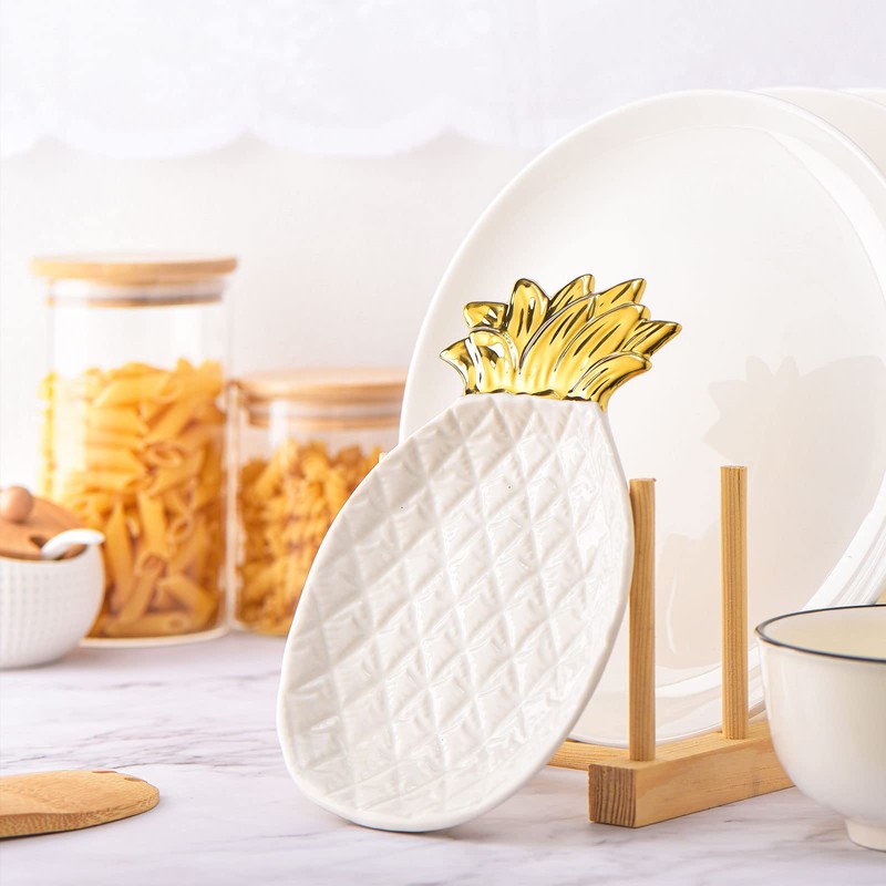 2 Pcs Pineapple Spoon Rest and Spoon Set, Ceramic Spoon