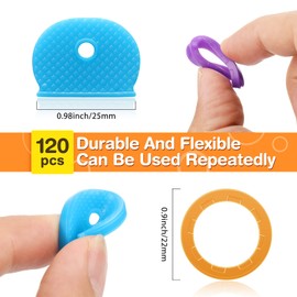 120 Pieces Key Caps Tags Note Covers Set, Plastic Key Identification Coding Rings 10 Colours Key Caps Covers 2 Styles Key Cap for House Keys