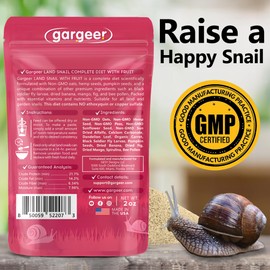 Gargeer 2oz Land Snail Complete Diet with Fruit. Nutritious, Balanced, Non-GMO, No Ethoxyquin or Copper Sulfate Food Option. Enriched with Dried Banana, Mango, and bee Pollen. Proudly Made in The USA