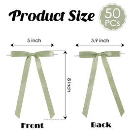 LiBongTa 50 PCs Sage Green Bow 5 Inch Long Tail Bows for Gift Wrapping, Wedding Bow Party Decorations, Twist Tie Bows, Satin Bows for Crafts, Premade Bows for Presents, Treat Bags, Bottles, Cakes