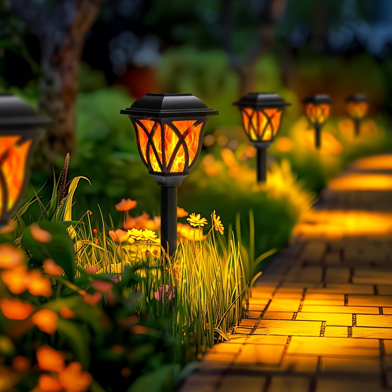 GIGALUMI Solar Lights Outdoor Waterproof, 8 Pack Flickering Flame LED