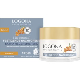 LOGONA Naturkosmetik Anti-Ageing Night Cream, Regenerating Face Care with Vegan Formula, with Organic Sea Buckthorn and Hyaluron, Age Protection, 50 ml