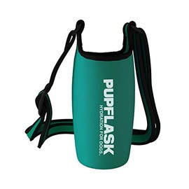 Tuff Pupper PupFlask Insulated Neoprene Dog Water Bottle Holder Sling with Wide Adjustable Shoulder Strap, Great for Travel, Walking, Hiking, Portable Pet Water Bottle Holder (27 OZ, Quetzal Green)