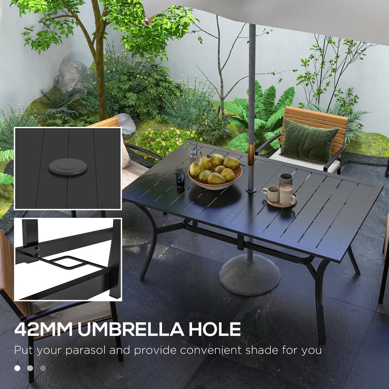 Outsunny Rectangle Outdoor Dining Table for 6 People, Steel Rectangular