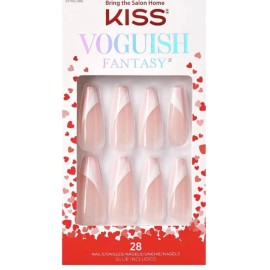 Kiss VOGUISH Fantasy Glossy Pink & White XL X-Long Length Nails (Square Tip)...