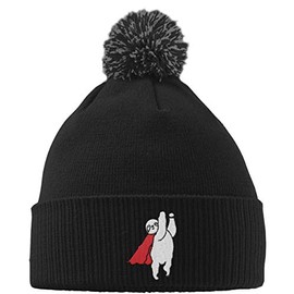 Hippowarehouse Caped Sloth Embroidered Beanie Hat with Bobble Black