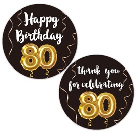Black and Gold 80th Birthday Thank You Stickers, Thank You for Celebrating 80, 80th Birthday Party Favor Anniversary Party Supplies, 1.97-Inch Round Circle Label Stickers 50
