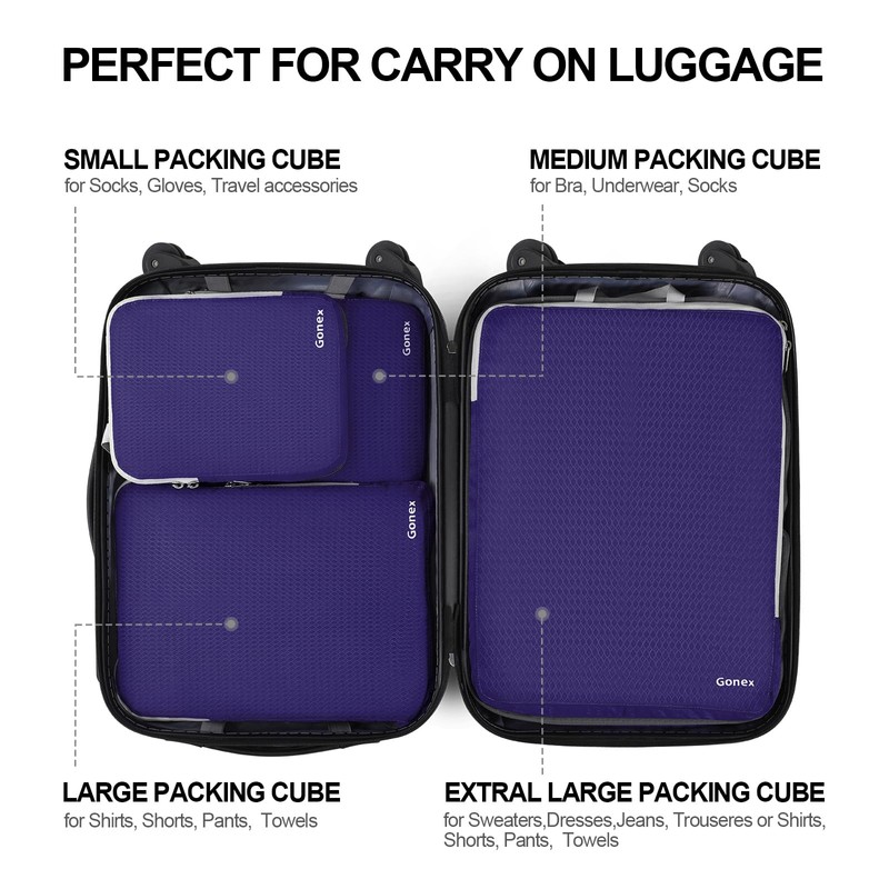 Gonex Compression Packing Cubes Extensible Organizer Bags For Travel Suitcase