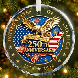 250th Anniversary Ornament 1776-2026 - Patriotic Crystal Christmas Decor