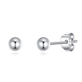 Lavishe Rhodium Plated 925 Sterling Silver Bead Round Ball Earrings Studs 3mm