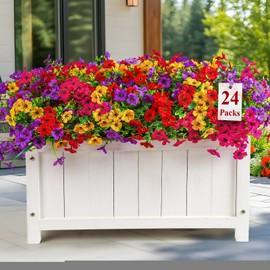 Alupssuc 24 Bundles Artificial Flowers for Outdoors Decoration, UV Resistant Silk Violet Faux Colorful Violet Eucalyptus Spring Fake Plants for Outside Indoor Yard Home Patio Porch Decor, Mix 4 Colors