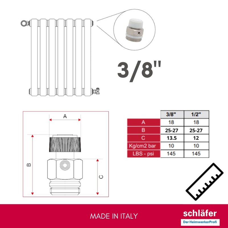 Schläfer 7041005 | Air and Radiator Vent Valve 3/8 Inch,