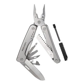 ROXON S803E Flash Multitool con 20 funciones que incluyen alicates fuertes, varilla de pedernal y cuchillas bloqueables de tamaño completo para herramienta de supervivencia esencial para exteriores