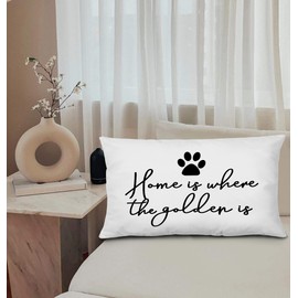 KEUSPI Rustic Dog Quote Home is Where The Golden is Dog Paw Decor Pillowcase Throw Pillow Cover 12x20 Inch,Funny Golden Dog Decoration for Couch Sofa Bed,Golden Dog Lover Mom Lover Mom Gifts