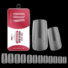 Pack of 240 Nail Tips, No File Full Cover Nail Tips, Matte Nail Extension Tips, Artificial Nails Tips in 12 Sizes, Nail Art for Nail Studios, Starter DIY (Medium Square)