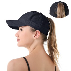 Ponytail Baseball Cap for Women Mesh Quick Dry Baseball Hat with Ponytail Hole (Dark Blue)