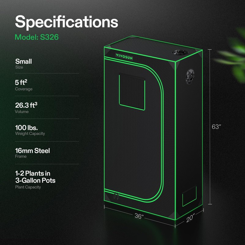 VIVOSUN S326 36"x20"x63" Grow Tent, High Reflective Mylar with Observation