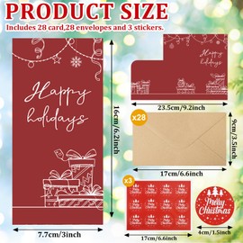 COCHIE Tarjetas de Navidad con sobres y pegatinas, paquete de 28 soportes para tarjetas de regalo de Navidad, sobres para dinero en efectivo, decoración de Navidad roja para Navidad, día festivo y Año