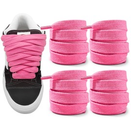 NDTEZUGT 2 Pairs Fat Athletic Shoelaces for Skool Classic Skate Shoes, 5/8"(1.5cm) Wide Cotton Chunky Big Thick Replacement Laces (Pink, 36"/90cm)