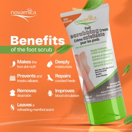 Novarnica Exfoliating and Moisturizing Foot Scrub Cream with Crushed Volcanic Rock, Shea Butter, Arnica Montana, Menthol 150ml - Repair Cracked Heels, Smooth and Moisturize