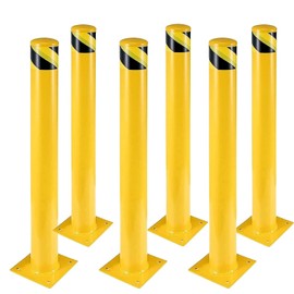 Safety Bollard 6 Packs, Garvee 36 Inch Height Bollard Post, 4.5 Inch Diameter, Yellow Safety Steel Bollard Post with 24 Anchor Bolts, for Traffic Control, Driveway Barrier, Parking Pole