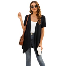 Wiwclo Veryoung Lightweight Summer Cardigan Sweater Dressy Casual, A01-black-short sleeve, XL