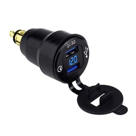 Meijeegu DIN Powerlet Male to Dual Quick Charge 3.0 USB Charging Adapter with Voltmeter for Motorcycle (Blue)