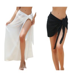 la ceida 2 Pieces Black Sarong Beach Wrap Sheer Bikini Wraps Chiffon Cover Ups for Swimwear Bathing Suit Cover Up